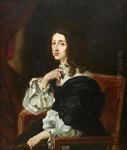 Portrait Of Queen Christina Oil Painting by Sebastien Bourdon