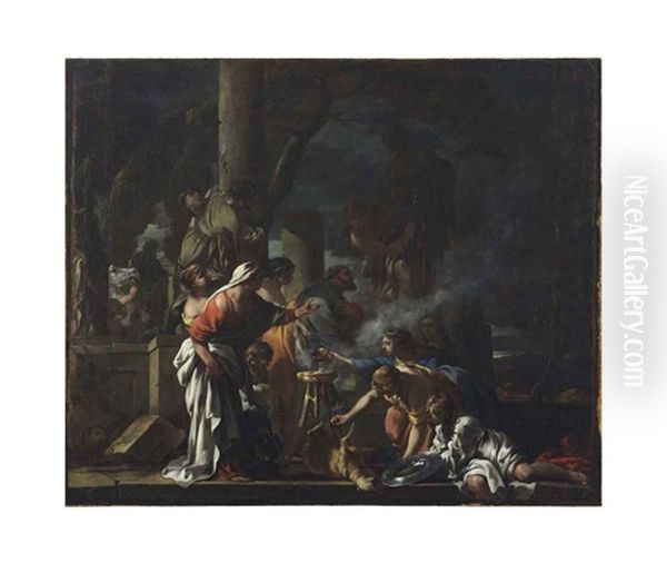 King Solomon Sacrificing To The Idols Oil Painting by Sebastien Bourdon