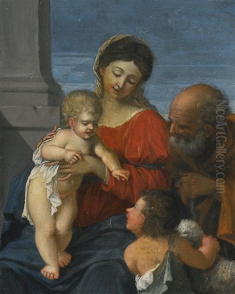 The Holy Family, With The Infant Saint John The Baptist Oil Painting by Sebastien Bourdon