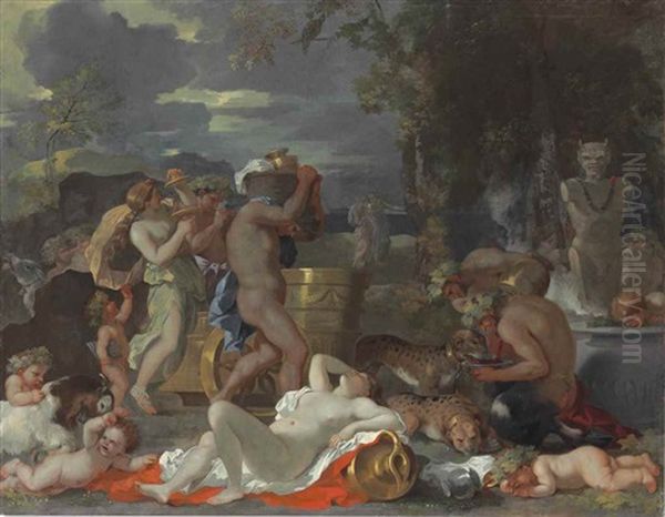 Bacchus And Ariadne On The Island Of Naxos Oil Painting by Sebastien Bourdon