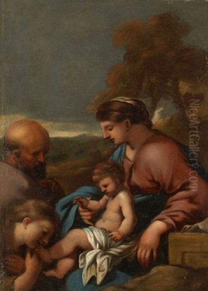 La Sainte Famille Avec Le Christ Benissant Oil Painting by Sebastien Bourdon