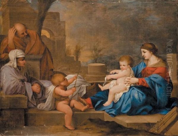 Sainte Famille Avec Sainte Elisabeth Et Saint Jean Baptiste Oil Painting by Sebastien Bourdon