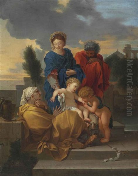 The Holy Family With Saint Elizabeth And The Infant Saint John The Baptist Oil Painting by Sebastien Bourdon