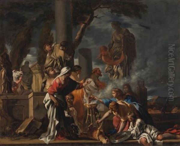 King Solomon Sacrificing To The Idols Oil Painting by Sebastien Bourdon