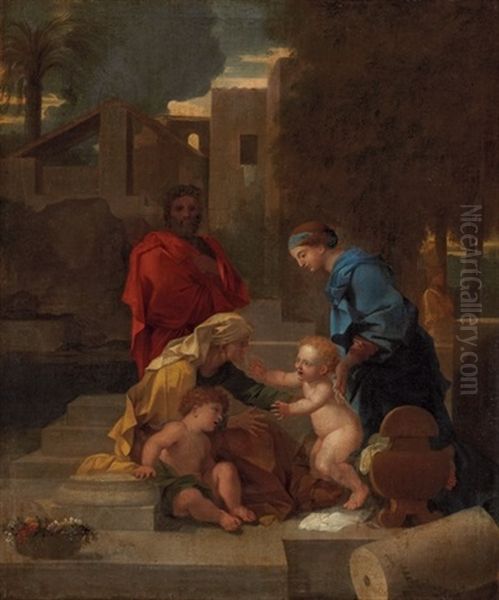 The Holy Family With Saint Elizabeth And The Infant Saint John The Baptist Oil Painting by Sebastien Bourdon