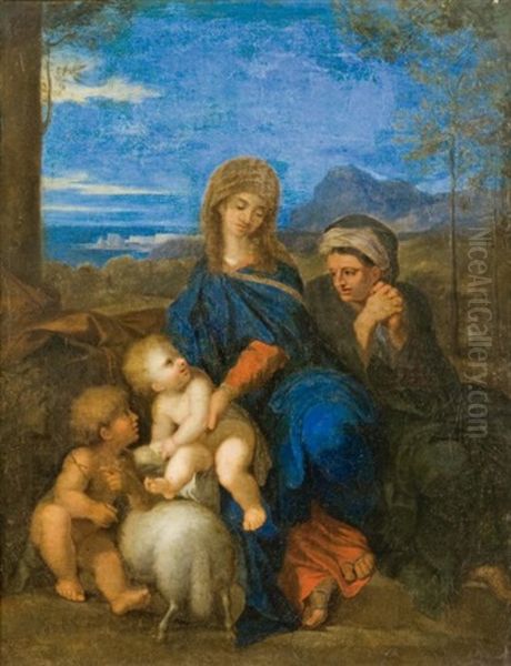 Vierge A L'enfant, Sainte Elisabeth Et Saint Jean-baptiste Dans Un Paysage Oil Painting by Sebastien Bourdon