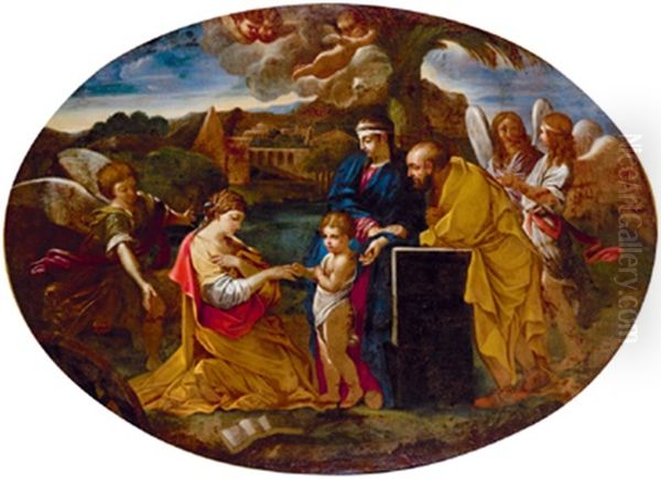 Die Mysthische Vermahlung Der Heiligen Katharina Mit Dem Jesusknaben Oil Painting by Sebastien Bourdon