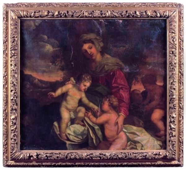 Vierge A L'enfant Avec Saint Jean-baptiste Oil Painting by Sebastien Bourdon