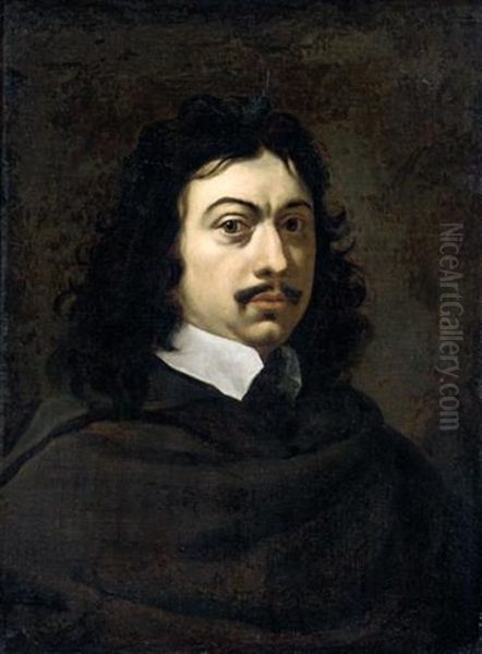 Portrait Of A Gentleman, Half Length, Wearing Black With A White Ruff Oil Painting by Sebastien Bourdon