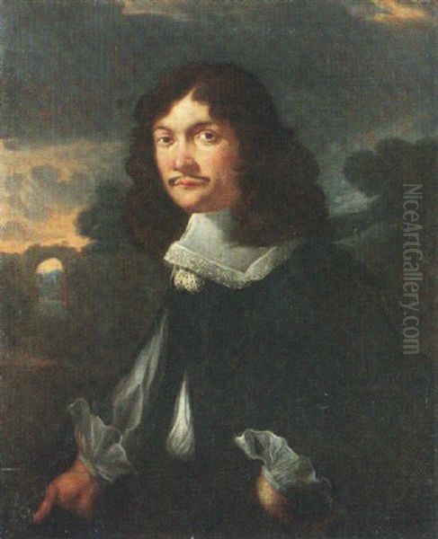 Portrait Of A Gentleman, Wearing Black, In A Landscape Setting Oil Painting by Sebastien Bourdon