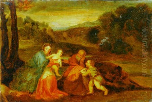 The Rest On The Flight To Egypt With The Infant Saint John The Baptist Oil Painting by Sebastien Bourdon