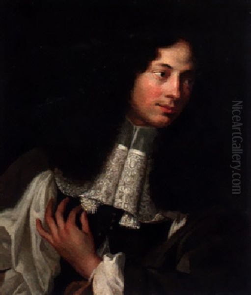 Portrait Of A Gentleman In A Grey Coat With Slashed Sleaves And A Lace Jabot Oil Painting by Sebastien Bourdon