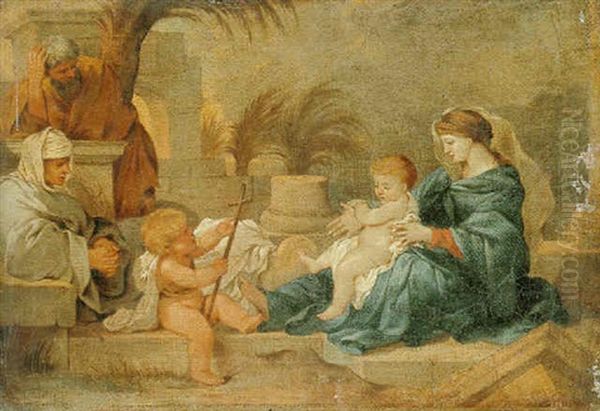 Holy Family With The Infant Saint John The Baptist And Saint Elizabeth Oil Painting by Sebastien Bourdon