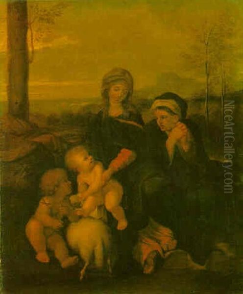 The Virgin And Child With Saint Elizabeth And The Infant Saint John The Baptist Oil Painting by Sebastien Bourdon