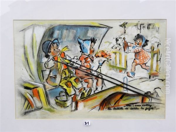 Hep ! Vous Oubliez La Bouteille De Derriere Les Fagots Oil Painting by Germaine Bouret