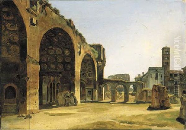 A View Of The Basilica Of Maxentius And Constantine, Looking From The Palazzo Dei Conservatori Oil Painting by Amedee Bourgeois