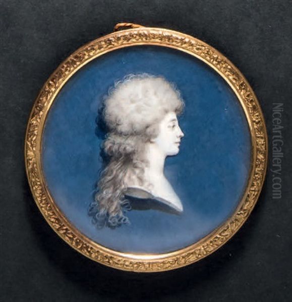 Portrait De Jeune Femme En Buste De Profil Vers La Droite Sur Fond Bleu Oil Painting by Charles-Guillaume-Alex Bourgeois