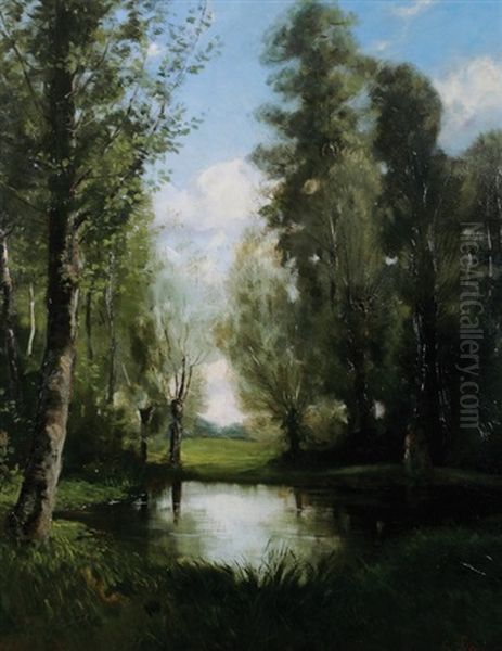 River Scene Oil Painting by Eugene Bourgeois