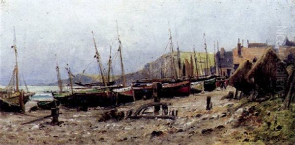 Fischerboote Bei Yport Oil Painting by Eugene Bourgeois