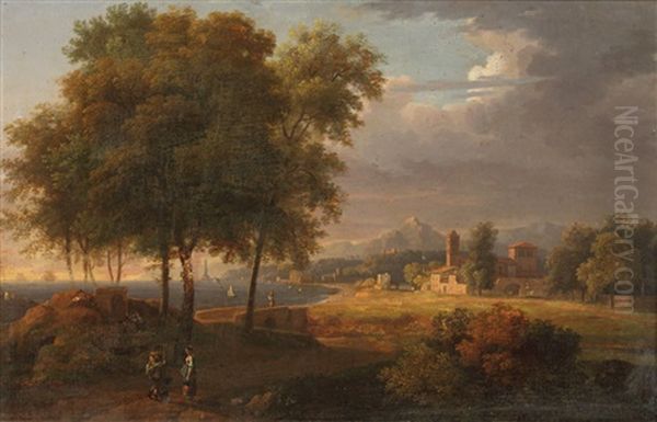 Paysage De Campagne Avec Une Ferme Antique Oil Painting by Florent Fidele Constant Bourgeois