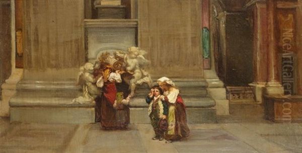 Enfants A Saint Pierre De Rome Oil Painting by Pauline Elise Leonide Bourges