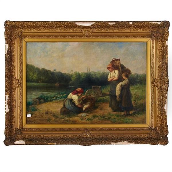 Fieldworkers Tending Baby Oil Painting by Pauline Elise Leonide Bourges