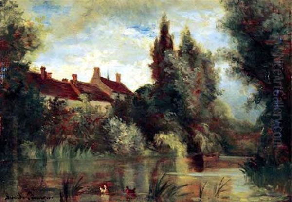 Houses By A Lagoon Oil Painting by Pauline Elise Leonide Bourges