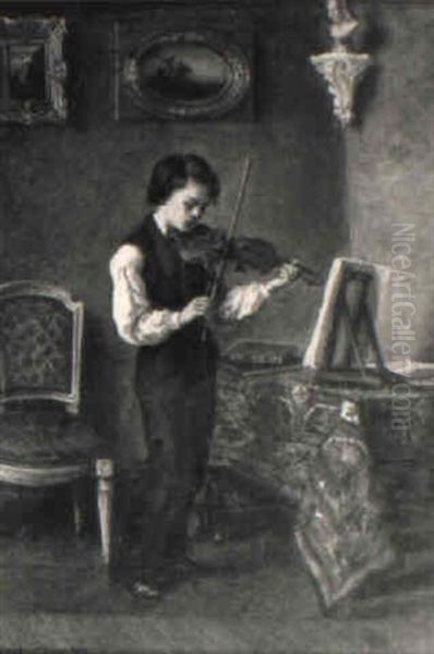 Le Petit Violoniste Oil Painting by Pauline Elise Leonide Bourges