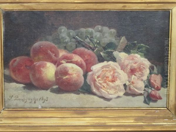 Nature Morte Aux Peches Et Roses Oil Painting by Pierre Bourgogne