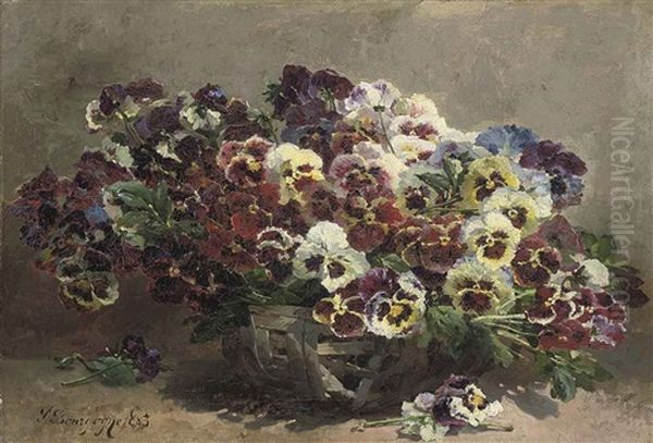 Pansies In A Basket Oil Painting by Pierre Bourgogne