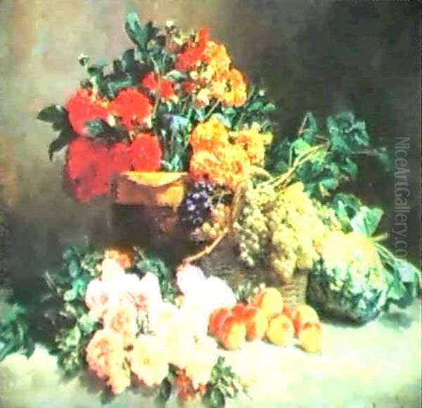 A Still Life Of Fruit And Flowers Oil Painting by Pierre Bourgogne