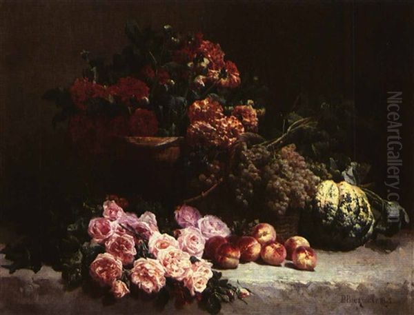 Fleurs Et Fruits D'ete Oil Painting by Pierre Bourgogne