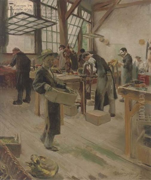 In The Workshop Oil Painting by Claude Charles Bourgonnier