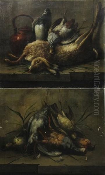 Natures Mortes Aux Gibiers (pair) Oil Painting by Maurice-Jean Bourguignon