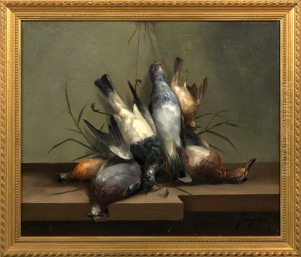 Avian Game Trophee Oil Painting by Maurice-Jean Bourguignon