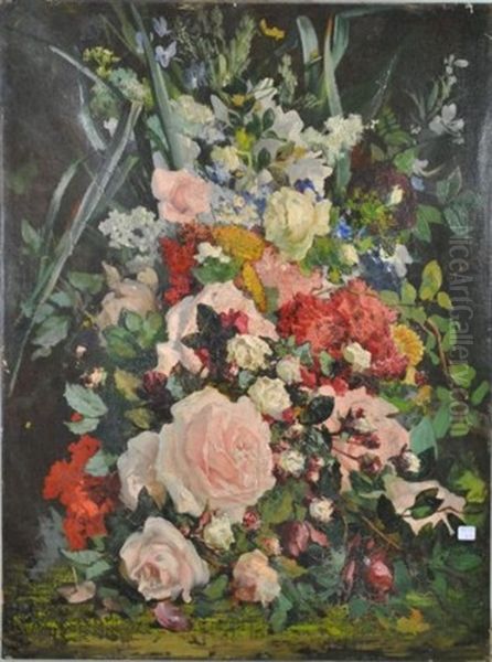 Fleurs Oil Painting by Antoine Joseph Bourlard