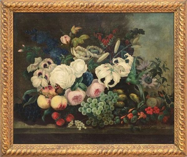 Still Life With Flowers And Fishbowl Oil Painting by James (Rev.) Bourne