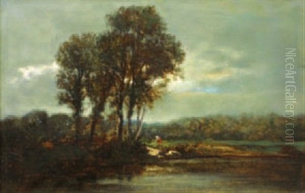 Paysage A La Lavandiere Oil Painting by Francois Edouard Bournichon