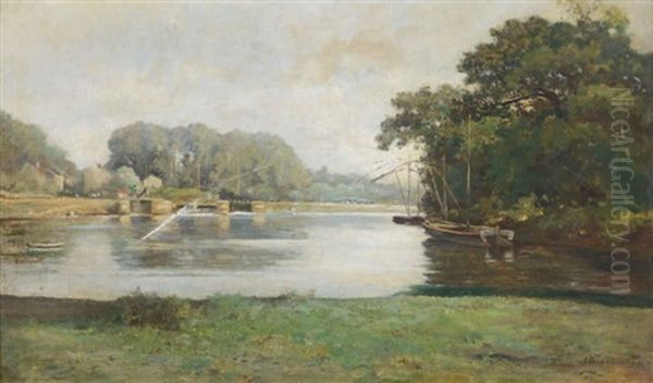 Peniche Sur La Riviere Oil Painting by Francois Edouard Bournichon