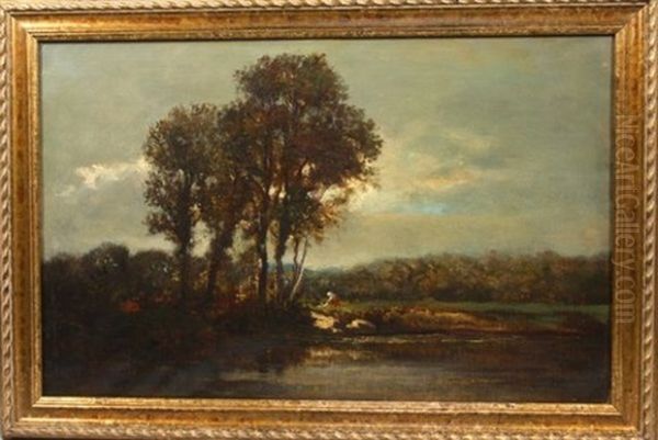 Paysage A L'etang Anime De Lavandieres Oil Painting by Francois Edouard Bournichon