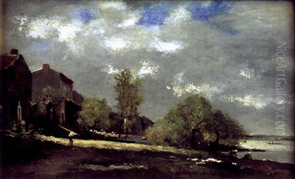 Lavandiere En Bord De Riviere Oil Painting by Francois Edouard Bournichon