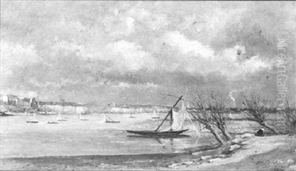 Barques De Peche Aux Carrelets Sur La Loire Oil Painting by Francois Edouard Bournichon