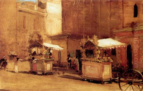 Frugtboder Pa Et Torv I Napoli Oil Painting by Auguste Bourotte