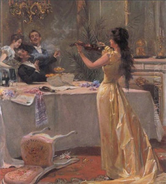 La Fete Oil Painting by Auguste Bourotte