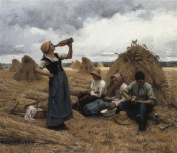 The Harvesters' Lunch Oil Painting by Charles Bousquet