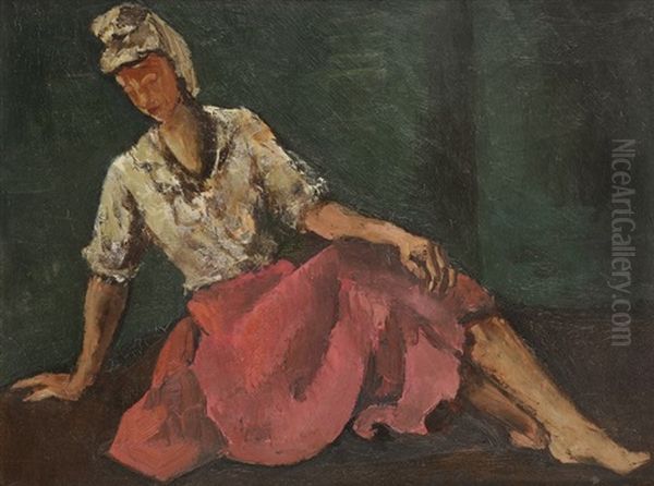 Femme Assise A La Robe Rouge Oil Painting by Jean Louis Boussingault