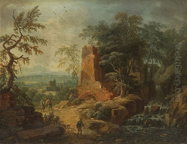 Landschaft Mit Wanderern Und Ruine by Pieter Bout