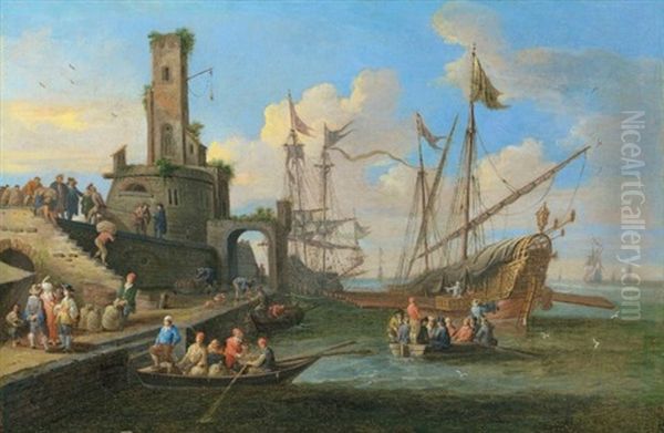 A Mediterranean Harbour Scene Oil Painting by Pieter Bout