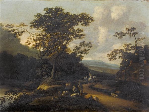 Landschaft Mit Hirtenpaar Und Bauernhaus Oil Painting by Pieter Bout