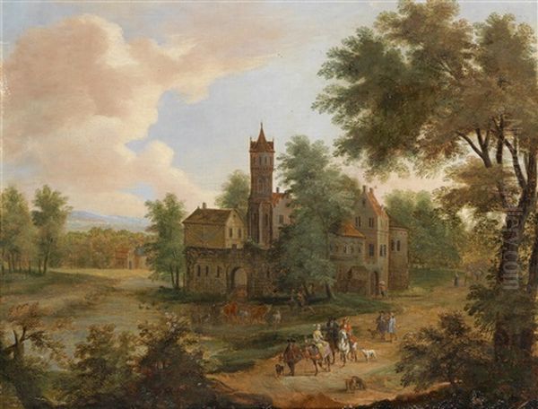 Landschaft Mit Einer Jagdgesellschaft Oil Painting by Pieter Bout